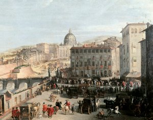 ローマのサンタンジェロ橋での教皇の列席（絵画、18世紀初頭 作： Unbekannt