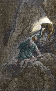 投獄されていた洞窟からのアリストメネスの脱出 作： Unbekannter Künstler