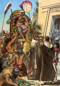 宣教師の父ビセンテ・デ・バルベルデは1532年、インカのアタワルパ王にこう語りかけた。 作： Unbekannter Künstler