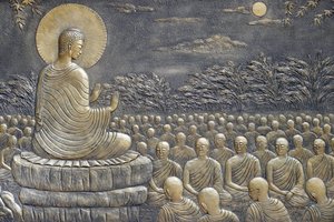 Tinh Xa Ngoc Chau Buddhist temple, The Life of Buddha, Siddhartha Gautama, Buddha with disciples, teaching, The Buddha exhorted His first sixty Arahant disciples to go out in different directions to preach the Doctrine, Chau Doc, Vietnam, 2018 (pho) 作： Unbekannt