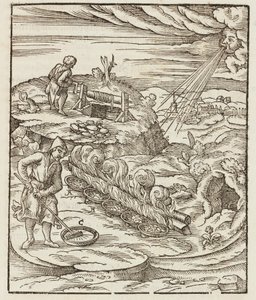 ビスマスの加工 - Lazarus Eckerによる「鉱山と主な採掘方法の説明」からの版画