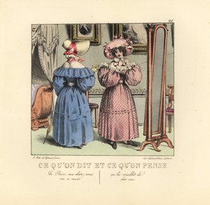応接間の鏡の前で着替える2人の女性 作： Unbekannter Künstler