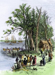 アメリカ合衆国ペンシルベニア州フィラデルフィアのペンシルバニア植民地におけるウィリアム・ペン（William Penn）の除幕式 作： Unbekannter Künstler