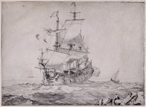 大砲を発射する海上の船 - ピエール・ピュジェ（1620-1694）によるデッサン 17世紀 日 23x32,5 cm マルセイユ・グロベ・ラバディ美術館 作： Unbekannter Künstler