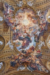 「イエスの名による勝利」、ジェス教会、ローマ、イタリア（写真）のある身廊の丸天井の眺め 作： Unbekannter Künstler
