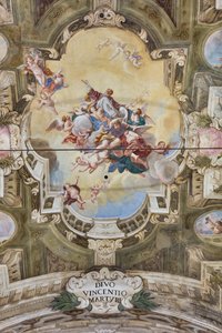テアティーニ ルーム、サン ヴィンチェンツォ教会、ピアチェンツァ、エミリア ロマーニャ、イタリアのフレスコ画のある金庫室の眺め (写真) 作： Unbekannter Künstler