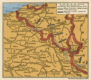 第一次世界大戦 1914年8月22日 軍の位置図 作： Unbekannter Künstler