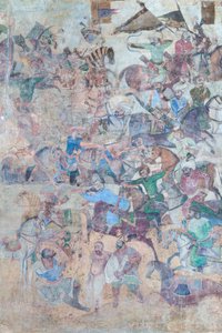 Qeysarieh ポータル、イスファハン、イランの Naqsh-e Jahan Imam 広場の壁画 (フレスコ画) 作： Unbekannter Künstler