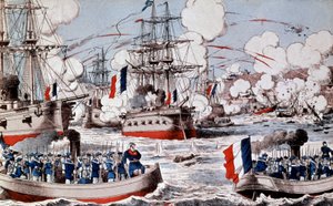 中国とフランスの戦争（1884-1885）：クールベ提督による中国艦隊の破壊（8月23日、フー・チェウにて 作： Unbekannter Künstler