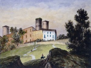 フランチェスコ・ゴニンによる、保管されているCastiglione Falletto城をモチーフにした水彩画プリント 作： Unbekannt