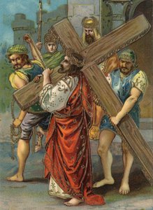 十字架の道 - via crucis - 十字架の駅：第2駅、イエスが十字架を運ぶ クロモリトグラフィー 個人蔵