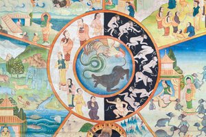 生命の輪、細部、タイ、チェンマイのワット・ウモーンの壁画 作： Unbekannter Künstler