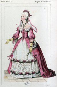 ポンパドゥール夫人が着ていたドレスを着る女性、1810年頃（エングレーヴィング）