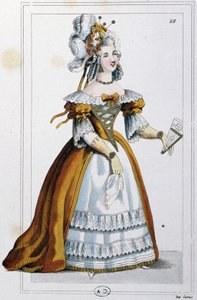 デュ・バリー夫人が着ていたドレスを着る女性、1810年頃（エングレーヴィング）