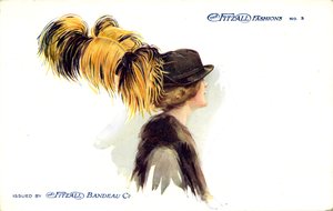 ダチョウの羽のついた帽子をかぶる女性 作： Unbekannter Künstler