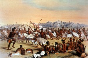 ズールーのハンティング・ダンス、1848-1849年頃（エングレーヴィング） 作： Unbekannter Künstler