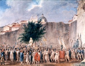 バスティーユ廃墟の中でのパーティー、パリ、1793年頃（水彩画） 作： Unbekannter Künstler