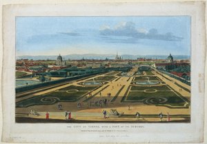 下のベルヴェデーレに向かってウィーンのベルヴェデーレ庭園の眺め 作： Unbekannter Stecher
