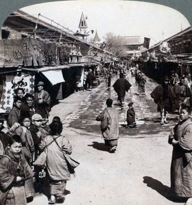浅草通り、東京、日本、1896 作： Underwood and Underwood