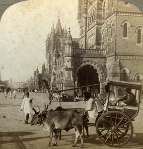 エッカ、ビクトリア駅の外、インド、ボンベイ、c1900年代。 作： Underwood and Underwood
