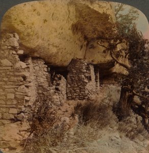 消えた人種の家-アリゾナ州ウォルナットキャニオンの崖の住居、1903年。アーティスト：エルマーアンダーウッド、バートエリアスアンダーウッド。 作： Underwood and Underwood