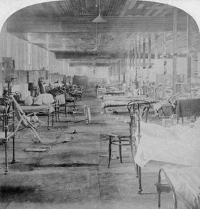 マッドホール、南アフリカのプレトリアでイギリスの将校が占領した最後の刑務所、1901年。 作： Underwood and Underwood