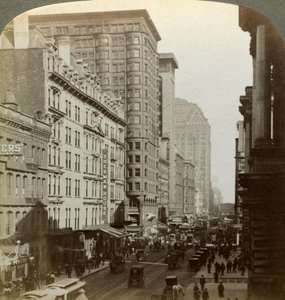 高層ビル、ランドルフストリート、シカゴ、イリノイ、米国、c 19世紀後半。 作： Underwood and Underwood