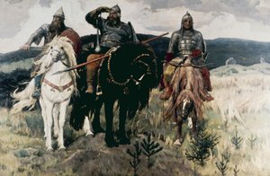 ヴィクトル・ミハイロヴィチ・ヴァスネツォフによるボガティリ（英雄）、1898年。 作： Unknown