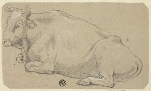腰掛けに横たわる牛（レクト）、女性の頭部と馬の頭部のスケッチ（裏面） 作： Unknown