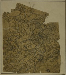 フラグメント: 馬に乗って歩兵と戦う武装した戦士 作： Unknown