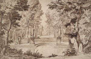 彫像とカップルがいる公園の想像図 作： Unknown