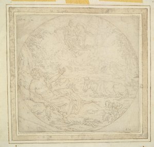 孔雀を持つジュノは、イオから木星を示しています 作： Unknown