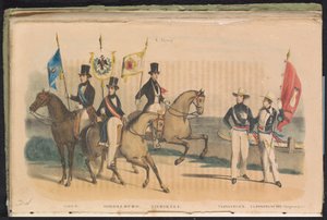 Goes、Middelburg、Zierikzee、Vlissingen の儀仗兵の衣装と旗、1840～1842 年 V. グループ (オブジェクトのタイトル) 作： Unknown