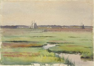 ボートのある湿地の風景 作： Unknown
