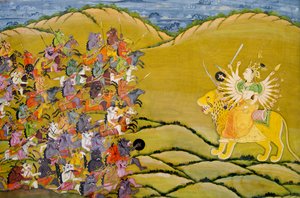 マーワー絵画：悪魔は女神ドゥルガー、rnMehrangarh Fort宮殿博物館、rnJodhpur、インド、ラージャスターン州との戦いの準備 作： Unknown