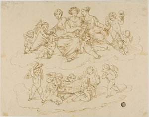Putti と 3 つのミューズ (Urania、Terpsichore、Thalia)