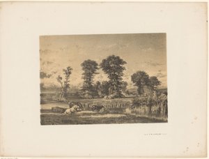 馬が放牧されている牧草地の風景 作： Unknown