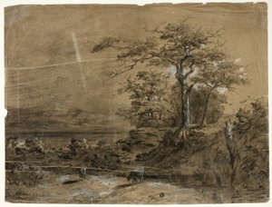 牛のいる森の風景 作： Unknown