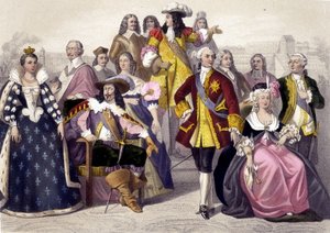 1610年から1774年まで。マリー・ド・メディチ、ルイ13世、ルイ15世、マリー・アントワネット、ルイ16世。19世紀のエングレーヴィング。 作： Unknown artist