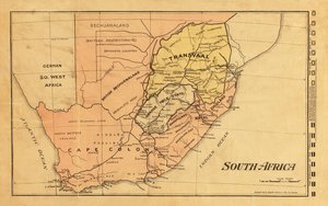 1899 年の第二次ボーア戦争中の南アフリカの地図 (カラー彫刻) 作： Unknown artist