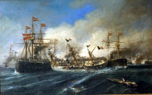 20/07/1866:Battle of Lissa off Dalmatia: オーストリア軍がイタリア艦隊を撃破。 作： Unknown artist