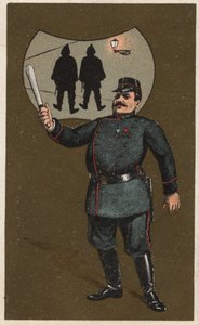 制服を着たフランスの警察官がトランシェンを持っている。19世紀後半、匿名のクロモリトグラフ。 作： Unknown artist