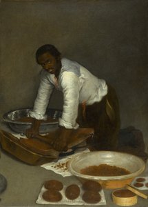 チョコレートをこする男、1680～1780年頃（キャンバスに油彩） 作： Unknown artist