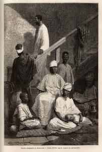 サンルイ(Saint Louis)のセネガル人家族。1868年にフルリオット・ド・ラングル副提督が行ったアフリカ沿岸のクルーズを説明するためのエングレーヴィングで、1872年にエドゥアール・シャルトンが編集した「Le tour du monde」に掲載されています。株式会社セルバ