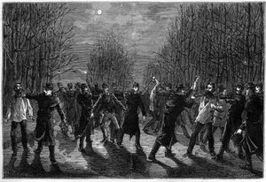 1883年のパリ、ブローニュの森での犯罪者への殴り込み
