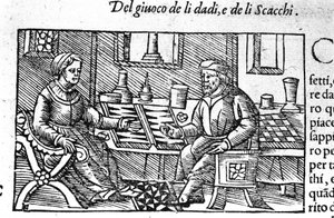 サイコロを振るカップル。オラウス・マグヌスの "Historia de gentis septemtrionalis "の後に描かれたもので、1560年にローマで制作されました。 作： Unknown artist