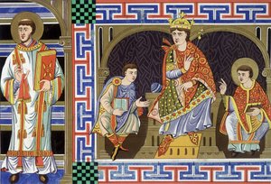 10世紀の人々を描いた助祭、高貴な人物、王、イヴェーク。19世紀のイラストは「10世紀のフランス」から引用。 作： Unknown artist
