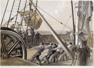 1858年8月2日、巨大なスポットブイが描かれていた-1860年頃、W.H.ラッセル著「The Atlantic telegraph」にて 作： Unknown artist