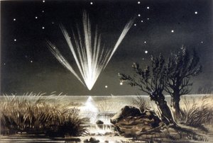 海に落ちる隕石。19世紀末のカラーリトグラフ 作： Unknown artist