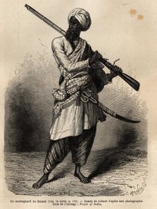 ハザラ（インド・パンジャブ州）出身の登山家。1866年、Guillaume Lejeanが描いたパンジャブとカシミールへの航海を説明するためのエングレーヴィングで、Edouard Chartonの指導の下、"Le tour du monde, nouveau journal des voyages "に掲載された。 作： Unknown artist